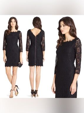 Diane Von Furstenberg Black Lace Long Sleeve Sheath Dress NWOT. Size 6